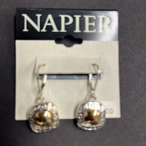 Napier Drop EarringsTwoTone Patterned Design Square Shape Leverback Closure New - Picture 3 of 11